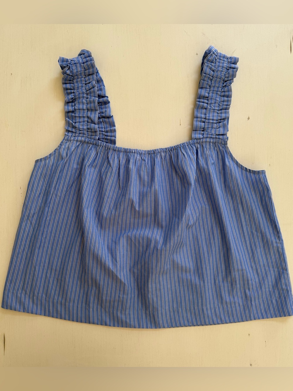 Blue Striped Ruffle Strap Tank Top NWT XL